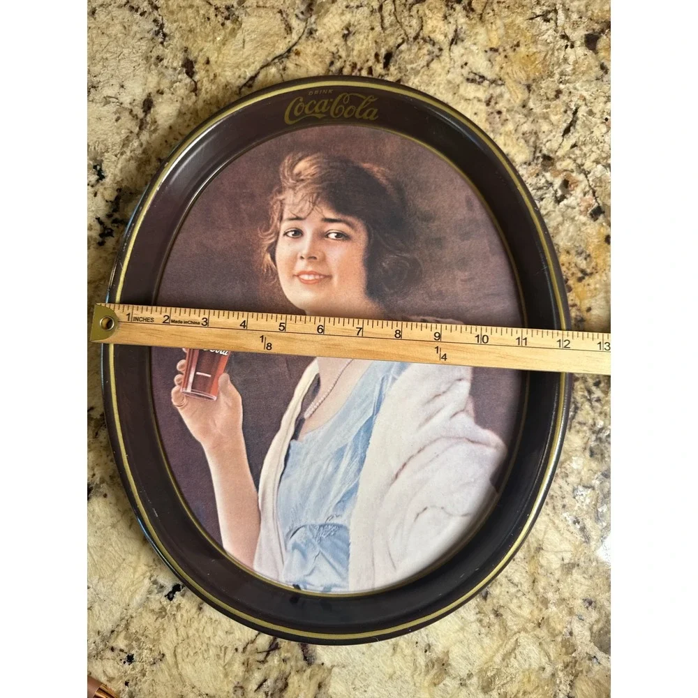 VTG '73 Coca Cola Oval Serving Tray Girl Holding‎ Drink Advertising Collectible